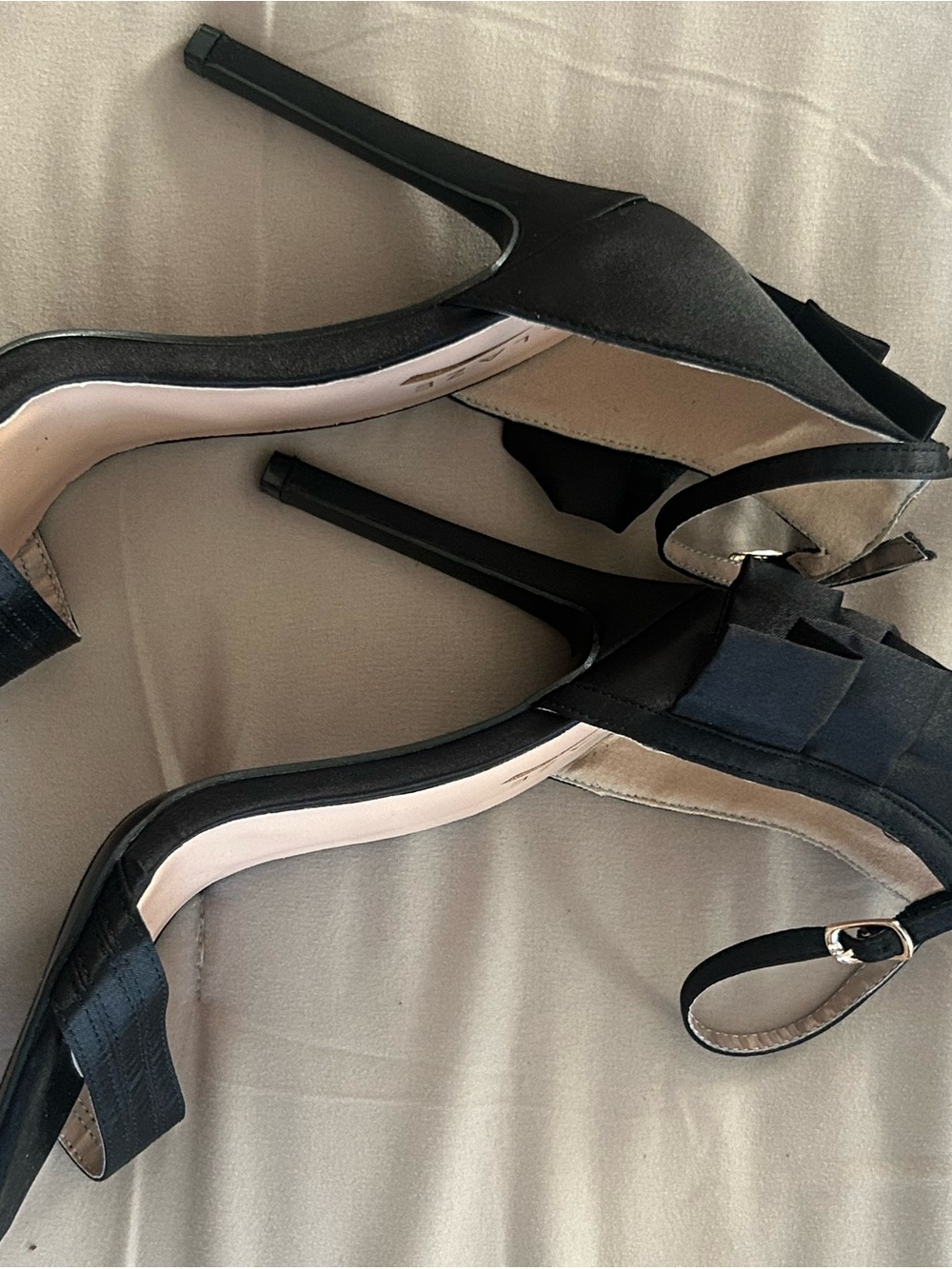 Glaze Black Bow Ankle-Strap Stiletto Heels